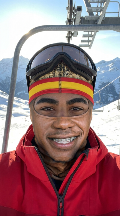 The Wonderkid face ski mask worn on the chairlift